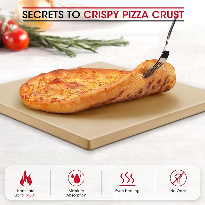 Unicook 16" x 16" Square Pizza Stone for Grill and Oven, Large Cordierite Bread Baking Stone for Crispy Crust Pizzas, Bread and Cookies, Includes Dough Scraper