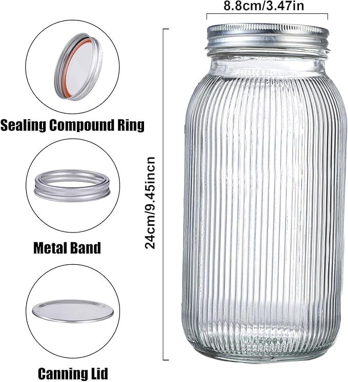 WELLIFE 64 OZ Mason Jars, 3 Pack Wide Mouth Mason Jars for Pickling, Canning, Fermenting and Food Storage, Microwave & Dishwasher Safe