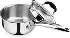 AVACRAFT Tri-Ply Stainless Steel Saucepan with Glass Strainer Lid, Two Side Spouts, Ergonomic Handle, Multipurpose Sauce Pan with Lid, Sauce Pot, Cooking Pot (Tri-Ply Full Body, 1.5 Quart)