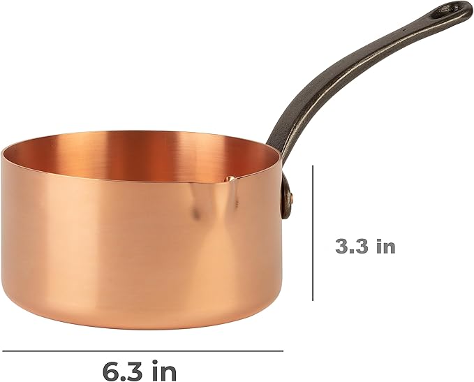 Cuisine Romefort | pure copper saucepan with pouring spout 1,5 qt | ideal for sweets or sauces, sugar pot, casserolle