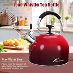 Tea Kettle Stovetop,Stainless Steel Whistling Tea Kettle For Stove Top, 2.5 Qt Tea Pot With Folding Handle, Food Grade Water Teapot Water Kettle For Stove Home Camping Travel,Gradient Red