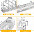 JAQ Utensil Holder for Sink, Sus304 Stainless Steel Rust Free Silverware Cutlery Flatware Holder Rack Organizer with Hooks for Dish Drying Rack Sink Dish Drainer in Kitchen Bathroom