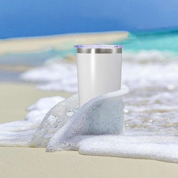 20 oz Tumbler Coffee Tavel Tumblers Bulk with Lid Stainless Steel Double Wall Vacuum Insulated Mug Powder Coated Cups fit Car Cupholder for Hot and Cold - White, 4Pack