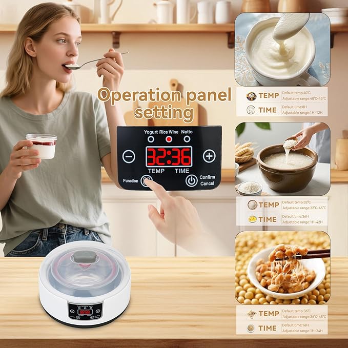 Yogurt Maker Machine 36 Hour, Probiotic Yogurt Maker with Temperature Control and 36 Hour Timer, 1.2L Yogurt Machine with LCD Display, Multi-Function Yogurt Machine for Home Use