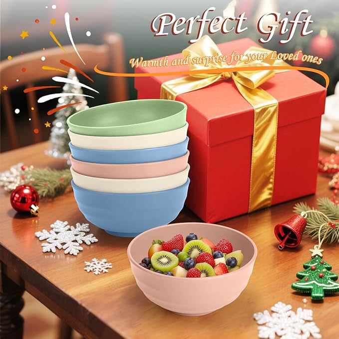 Homienly Large Wheat Straw Bowls 60oz Light Color Bowl Set of 8 - The Ultimate All-in-One Set for Salad, Soup, Cereal & Oatmeal, Microwave Safe & Unbreakable