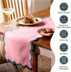 Folkulture Table Runner | Table Runners 90 inches Long | Scallop Table Runner for Farmhouse Decor or Boho Decor | Boho Pink Table Runners for Dining Room Table Decor | Pastel Party Decorations