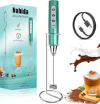 Nahida Milk Frother Wand for Coffee Frother Handheld with Stand Electric Whisk with 3 Heads 3 Speeds Drink Mixer Coffee Frother Foam Maker For Latte, Cappuccino, Hot Chocolate, Egg - Green