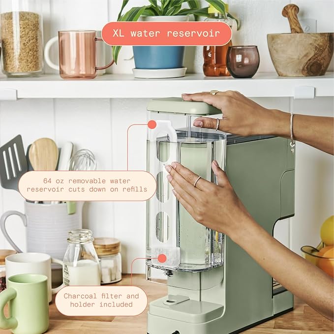 Beautiful Perfect Grind Programmable Single Serve Coffee Maker with Touch-activated Display, Programmable and Integrated Burr Grinder, 64oz Water Reservoir (Sage Green)