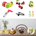 4pcs Fruit Prep Tool Set – Apple Corer & Cherry Pitter (Sturdy & Easy to Use) + Bonus Avocado Slicers – Great for Summer Fruit Season