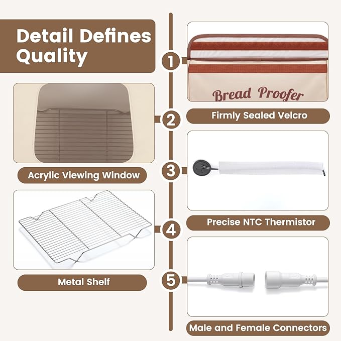 Folding Bread Proofing Box with 68-104℉ Temp Control & 48H Timer, Dough Proofer with Metal Rack, Proofing Box for Sourdough, Bread Baking, Pizza, Yogurt, Kombucha, Space-Saving & 5-Layer Fabric