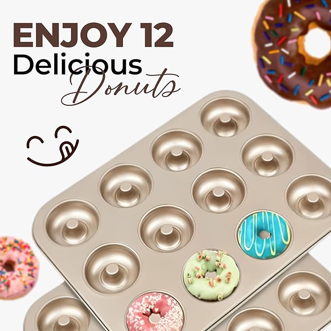 Good Dee's Nonstick Donut Pan for Baking 12 Cavity - Carbon Steel Donut Baking Pan for Muffin, Cake, Dessert & Mini Bagel | Doughnut Bakeware for Oven Baking | Mold Donut Trays Easy Clean & Non-Stick