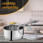 Woogim 304 Stainless Steel Saucepan with Ergonomic Curved Handle,Includes Glass Lid, Easy to Clean Non-stick Multipurpose Sauce Pot 2 Quart Perfect for Milk,Soups,and Sauces