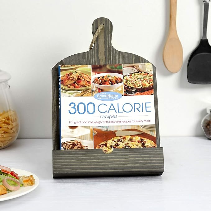 MyGift Recipe Book Holder, Vintage Gray Wood Cutting Board Style Cookbook Holder, Wooden Book Stands for Display