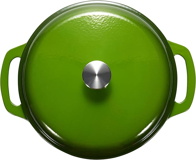 Amazon Basics Cast Iron Dutch Oven Pot with Lid, Enameled, Round, Dual Handles, Heavy-Duty, Small, 4.3-Quart, Green