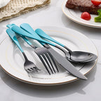 20-Piece Lake Blue Stainless Steel Silverware Set - 18/0 Cutlery, Dinner Knives, Forks, Spoons - Dishwasher Safe
