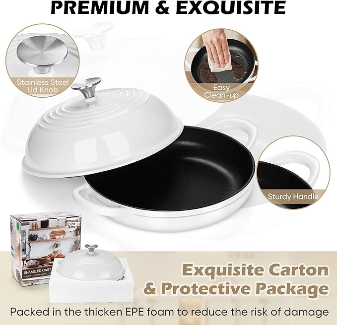 Bread Oven for Sourdough (5.5 QT), Joyfair Enamaled Cast Iron Bread Dutch Oven with Lid, Sourdough Bread Baking Pan, Heavy Duty Dual Handles, Non-Stick & Even Cooking, Oven-safe up to 500°F, White