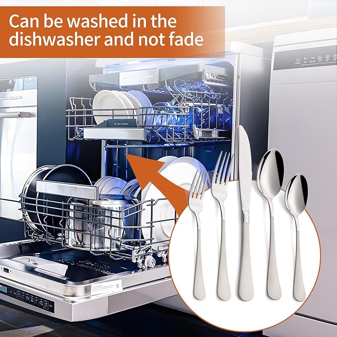 20 Piece Cream Grey 18/0 Flatware Utensil Set for 4, Include Dinner Knife,Dinner Forks,Dinner Spoons,Salad Forks,Teaspoons,Silverware Set for 4, Dishwasher Safe