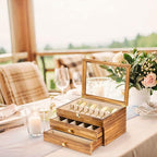 Silverware Box, 3-Layer Wooden Silverware Storage Box with Glass Lid, 14.5×10.6 Inches Vintage Style Decor Flatware Storage Case for Fine Flatware & Utensils, Gift Idea (Torched Wood)