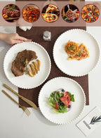 OMAYKEY 10.5" Ceramic Dinner Plates Set of 8, Catering Round Dining Plates, Large Salad Plate, White Porcelain Kitchen Plate for Pizza, Steak, Microwave and Dishwasher Safe