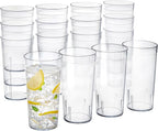 US Acrylic Cafe Plastic Reusable Tumblers (Set of 16) 20-ounce Water Cups in Clear | Value Set of Restaurant Style Drinking Glasses, Stackable, BPA-free, Made in the USA | Top-rack Dishwasher Safe