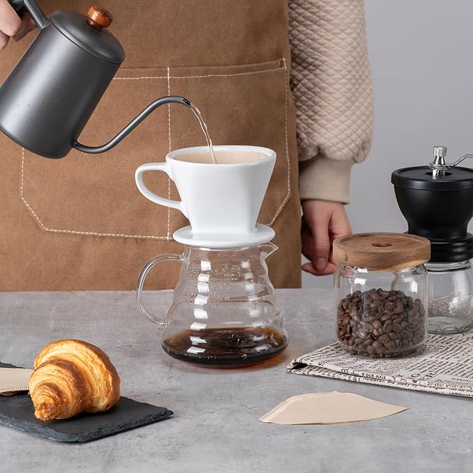 Pour Over Coffee Maker, Pour Over Coffee Dripper with 3 Holes Flat Bottom, Ceramic Drip Coffee Pour Over, Coffee Accessories for Travel, Camping, Office, Home(White)