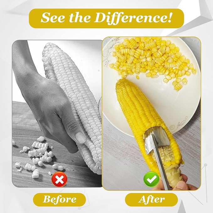 Stainless Steel Corn Peeler Tool with Long Handle - Efficient Corn Kernel Remover for Fresh or Cooked Corn - Easy Grip Cob Stripper and Shucker for Kitchen, BBQ, and Outdoor Use