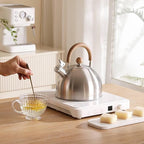 18/8 Stainless Steel Tea Kettle for Stovetop (3L / 3.17 Quart, Whistling Tea Pot, Wood Handle)-Silver