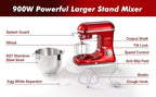 Aucma Stand Mixer, 900W 8QT Large Kitchen Mixer, Kitchen Electric Mixers with Dough Hook, Wire Whip & Beater (Red, 8QT)
