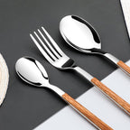 Stainless Steel Flatware Set for 4, Cutlery Utensils Set with Simulated Wooden Handle Include Knives Forks Spoons Service for 4, Mirror Polished and Dishwasher Safe (Silver)
