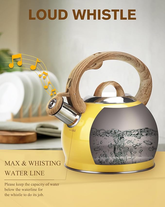 Stovetop Tea Kettle, 2.1 Quart Stove Top Whistling Tea Kettles,Water Teapot Induction Tea Kettle with Food Grade Stainless Steel and Silicone Anti-Hot Handle, Suitable for All Heat Sources