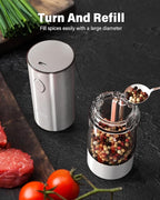 TOMEEM Upgraded Larger Capacity Electric Salt and Pepper Grinder Set Rechargeable with LED lights, Stainless Steel Automatic Pepper and Salt Grinder Refillable with 5 Adjustable Coarseness Gray