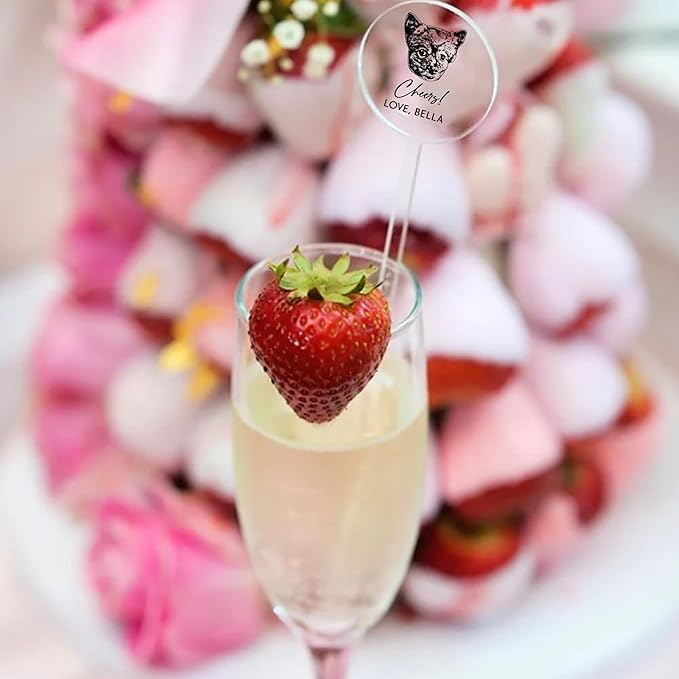 Personalized Dog Drink Stirrers, Custom Wedding Pet Illustration Acrylic Sticks for Wedding Cocktails, Unique Party Favors & Reception Decor Style 1