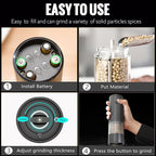 Electric Pepper Grinder or Salt Mill, Battery Operated Automatic Pepper Mill with LED Light, One-handed Operation Button Control, Adjustable Coarseness, Refillable, 70ml, Black (1 Pack)