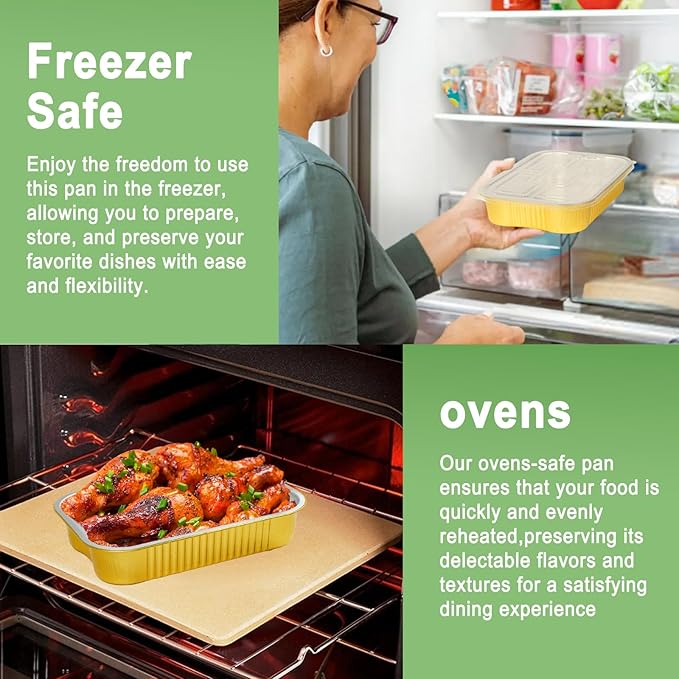 15 Pack 13"×9"×2.4" Gold Aluminum Foil Pans with Lids Heavy Duty, 9x13 Foil Food Containers with Lids, Tin Foil Pans for Baking, Meal Prep, Freezer, Heating and Takeout