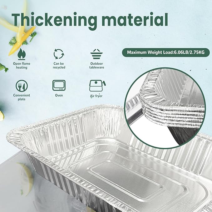 YLT WAX 9x13 Disposable Aluminum Foil Pans with Clear Lids (10 Pack), Durable Half Size Deep Extra Heavy Duty Food Containers for Baking, Cooking, Roasting, Heating or Steam Table