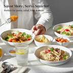 DOWAN 8.5" Pasta Bowls, 32oz Salad Bowls Set of 6, Natural White Ceramic Serving Bowls, Porcelain Plate Bowl Serving Dish Shallow Bowls Set for Kitchen, Microwave Dishwasher Safe