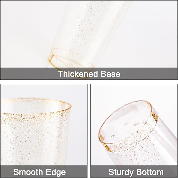 12 oz Gold Plastic Cups, 100 Pack Cold Party Drinking Cups, Plastic Cup Tumblers, Disposable Gold Cup for Party, Wedding, Halloween, Christmas