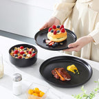 MALACASA Plates and Bowls Sets, 12 Pieces Porcelain Dinnerware Set for 4 Kitchen Dinner Ware Set Ceramic Dishware Dishes Microwave and Dishwasher Safe, Black, Series LUNA