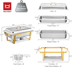 WILPREP Chafing Dishes for Buffet, 4 Pack 9 qt Chafer and Buffet Warmer Set with Full Size Pans & Foldable Frames, Food Grade Stainless Steel Food Warmers for Parties Buffets Banquets, Gold & Silver