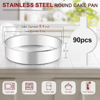LIANYU 8 Inch Cake Pan Set of 3, Stainless Steel Round Baking Pans with 90 PCS Parchment Paper, Non Toxic Bakeware Tins for Layer Birthday Wedding Cake, Leak-proof & Dishwasher Safe
