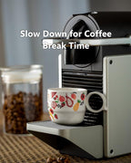 Ceramic Espresso Cups Set of 2 – Mini 3 oz Double Espresso Coffee Cups Small Espresso Shot Cups with Cute Q Handle, Gift for Coffee Lovers, Floral and fruit Patterns-White