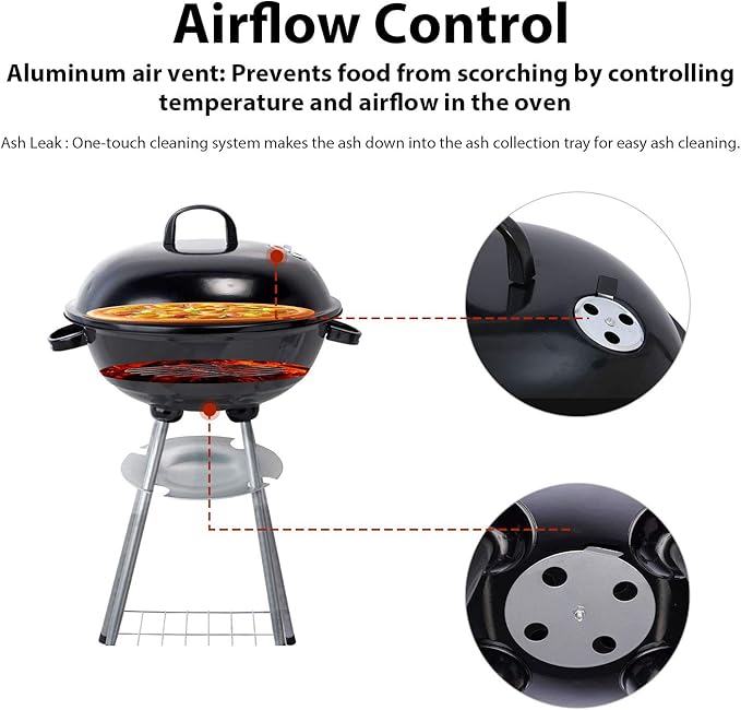 Charcoal Grill 18 inch Barbecue Grill with Waterproof Grill Cover for Outdoor Courtyard Picnic Camping Tailgating BBQ Kettle