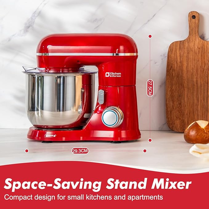 Kitchen in the Box Stand Mixer, 3.5 QT Small Kitchen Electric Stand Mixers, 10-Speed Portable Lightweight Dough Mixer for Daily Use with Egg Whisk, Dough Hook, Beater (Red)