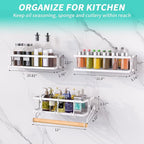 3 Pack White Spice Racks Wall Mount With Paper Towel Holder and Hooks for hanging,Space Saving Spice Rack Organizer for Spice Jars and Seasonings, Spice Organization for Cabinet, Pantry