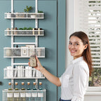 6-Tier Over The Door Pantry Organizer,Hanging Spice Rack,Over Door Adjustable Basket with Handle,Pantry Organization And Storage, Laundry Room,Bathroom,Large Capacity,D5.3xW15.7xH60.9in