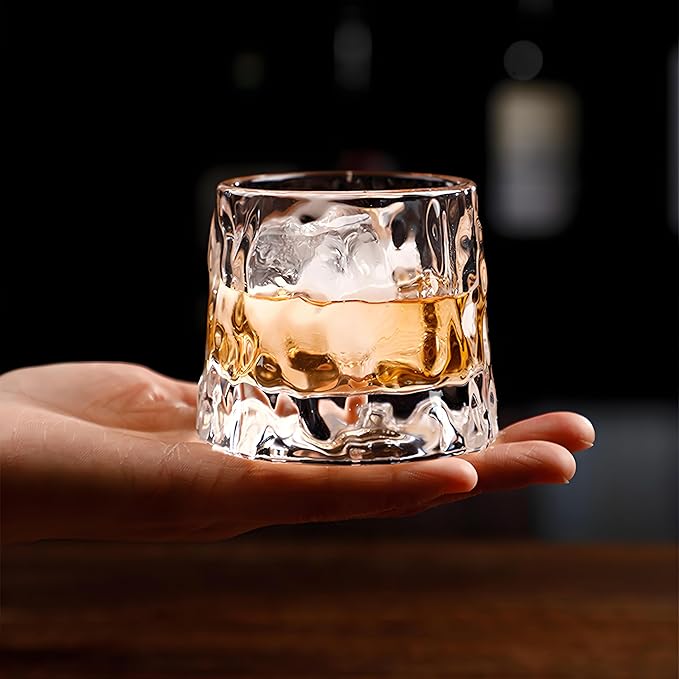 Crystal Whiskey Glasses 5 OZ Set of 3, Rotatable Old Fashioned Glasses, Tumbler Rocks Bar Glass for Drinking Bourbon, Scotch, Cocktails, Cognac（Small Size）