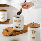 YYW Kitchen Canisters for Countertop, White Airtight Ceramic Canister with Seal Wooden Lid Storage Container for Coffee Bean Ground Coffee Sugar and Tea (Three piece)