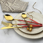 36-Pieces Silverware Mirror Polished Dinnerware Gold Flatware With Red Handle, 18/0 Stainless Steel Cutlery Set For Home Kitchen Party Hotel Restaurant Wedding Service for 6