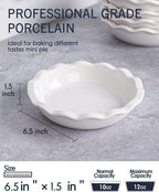 Ceramic Mini Pie Pans, 6.5 Inch Individual Small Pie Pans, 12 Oz Pie Dish Ramekins for Baking Chicken Pot Pie, Quiches, Fruit Pies, Set of 6, White