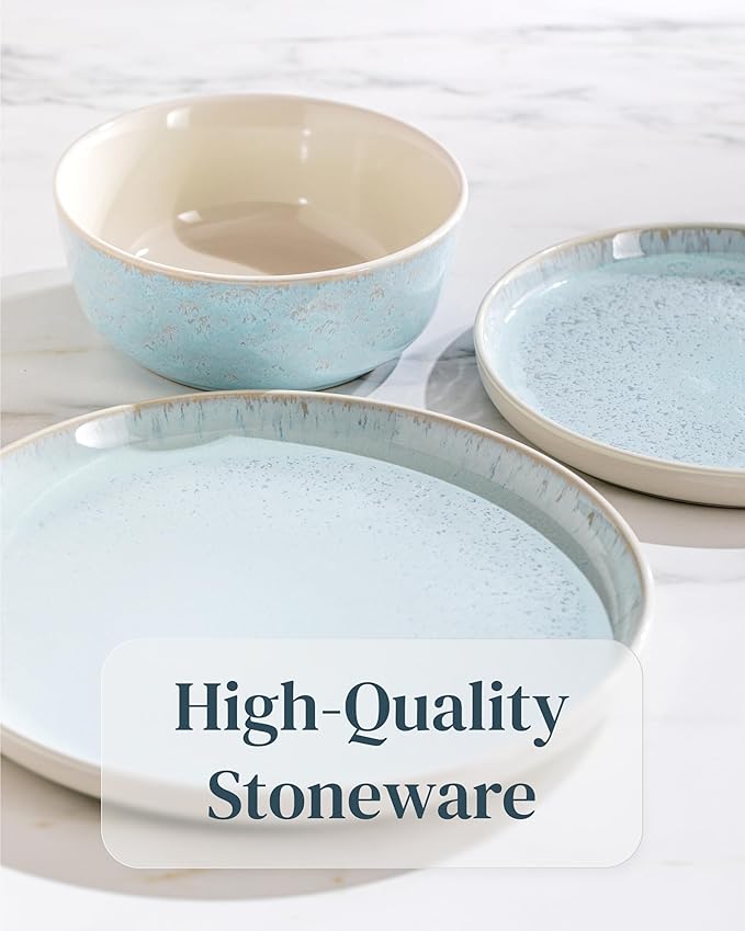 Breakfast Plates, Dessert Plates 2-piece Set Stoneware - Stylish Cake Plates Dishwasher-, Microwave-, Scratch-resistant - Small Plates, Salad Plates in Light Beige-Blue
